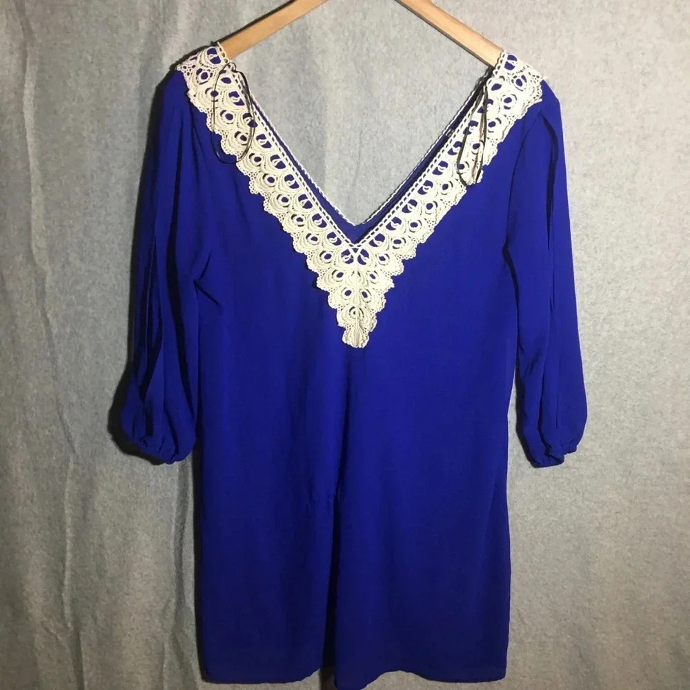 Womens Sage Dress V Neck Embroidery Royal Blue Formal Flowy Dress Slit Sleeve